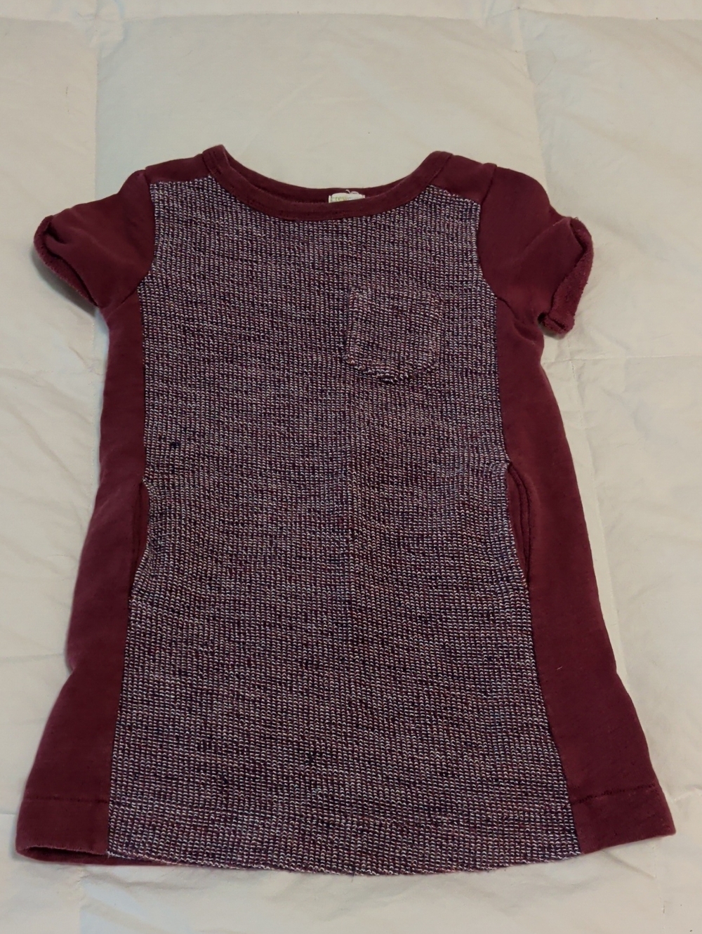 Crewcuts Maroon Textured Front Short Sleeve Dress